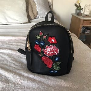 FAUX LEATHER FLOWER EMBROIDERED MINI BACKPACK